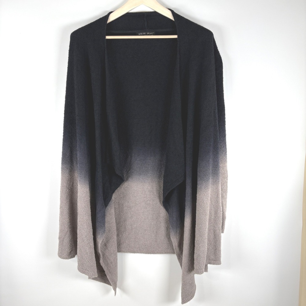 Barefoot Dreams CozyChic Lite Calypso Cardigan Women L/XL Black Ombre Bamboo 436